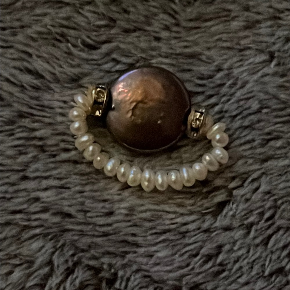 Handmade Coin Pearl with seed pearls Ring small